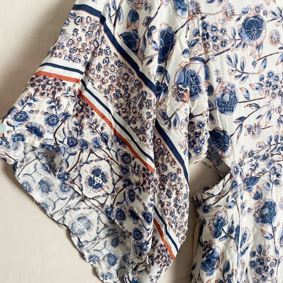NWT Dress Forum Floral White,Blue,Rust Maxi Dress. Size Small.Side Open Splits. - Picture 5 of 9